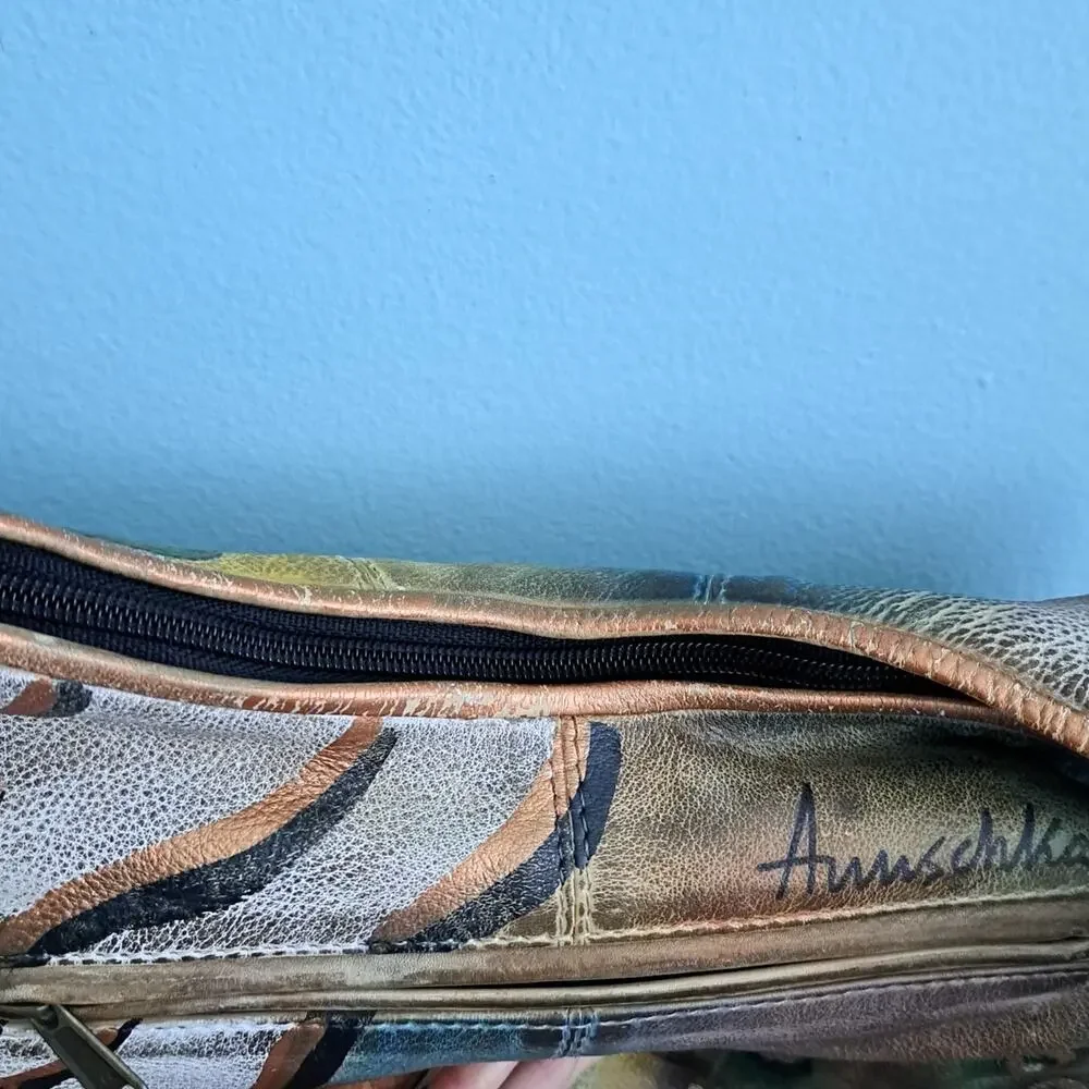 ANUSCHKA Hand Painted Leather Hobo Bag Safari Animal Print Shoulder Artisan